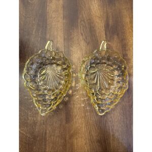 Vintage1950s Anchor Hocking Amber Bubble Glass Leaf‎ Mini Dish Set 4.5" x 2.5"